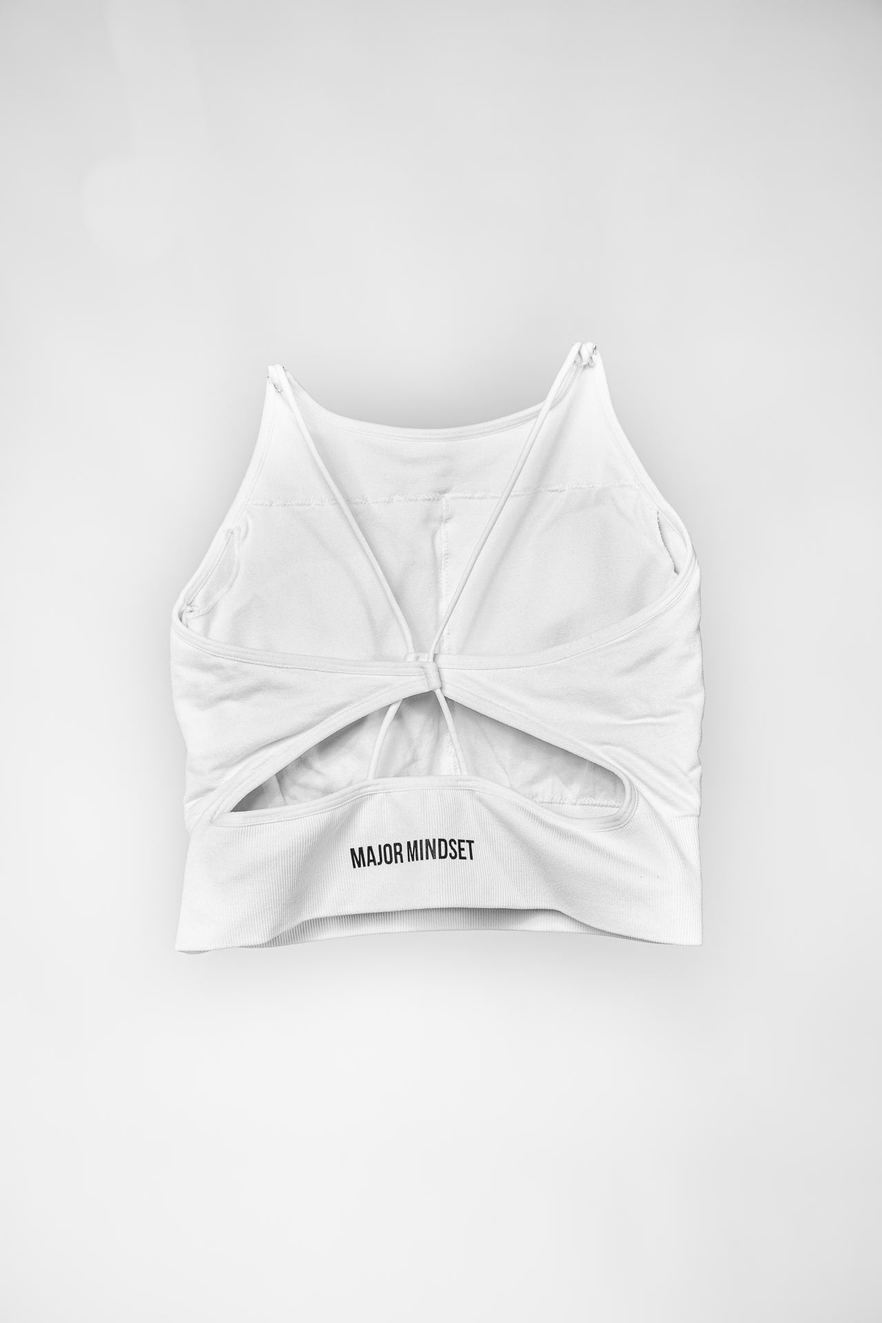 Major Mindset Stringer Sport-BH weiß, Rückseite, Aufschrift Logo