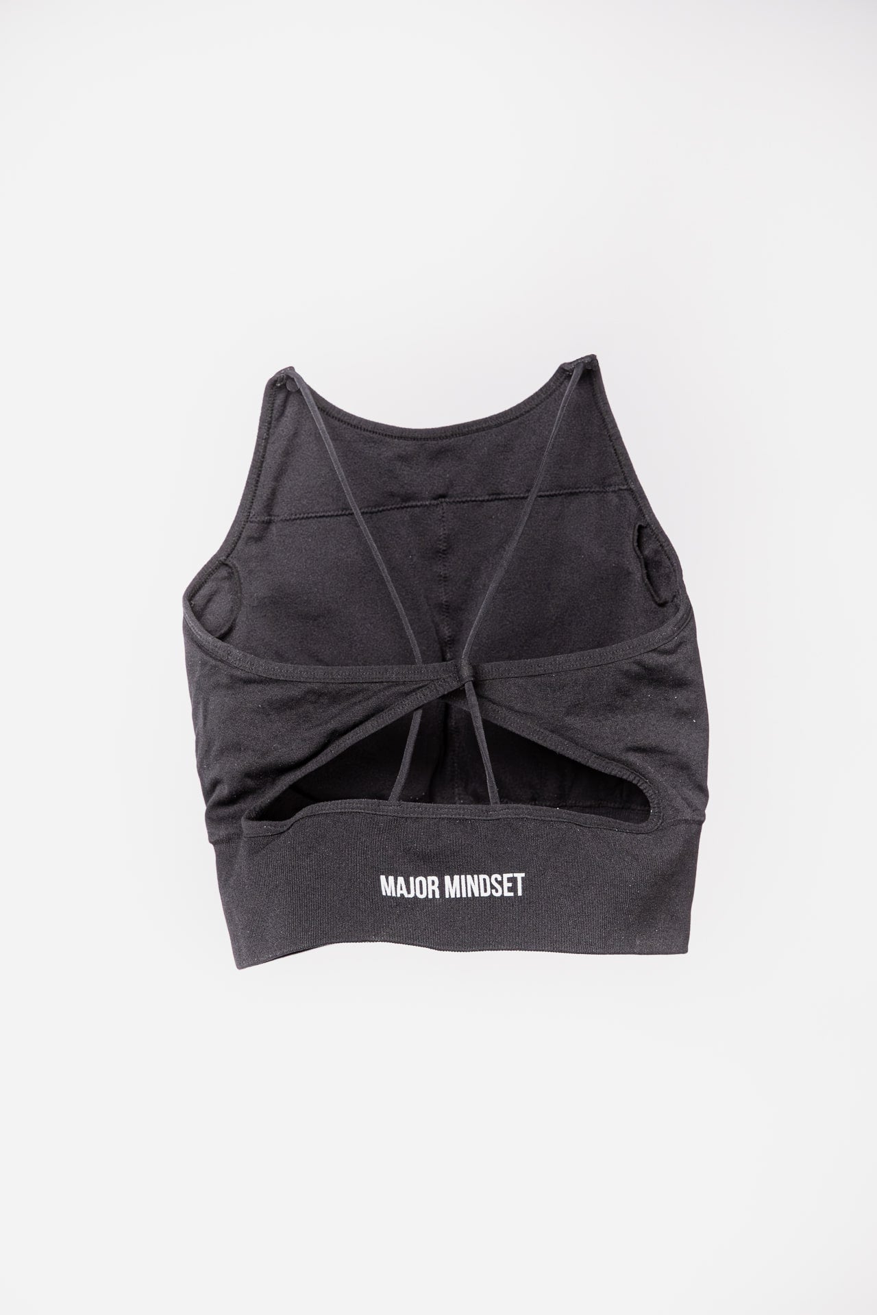 Major Mindset Stringer Sport-BH schwarz, Rückseite, Aufschrift Logo