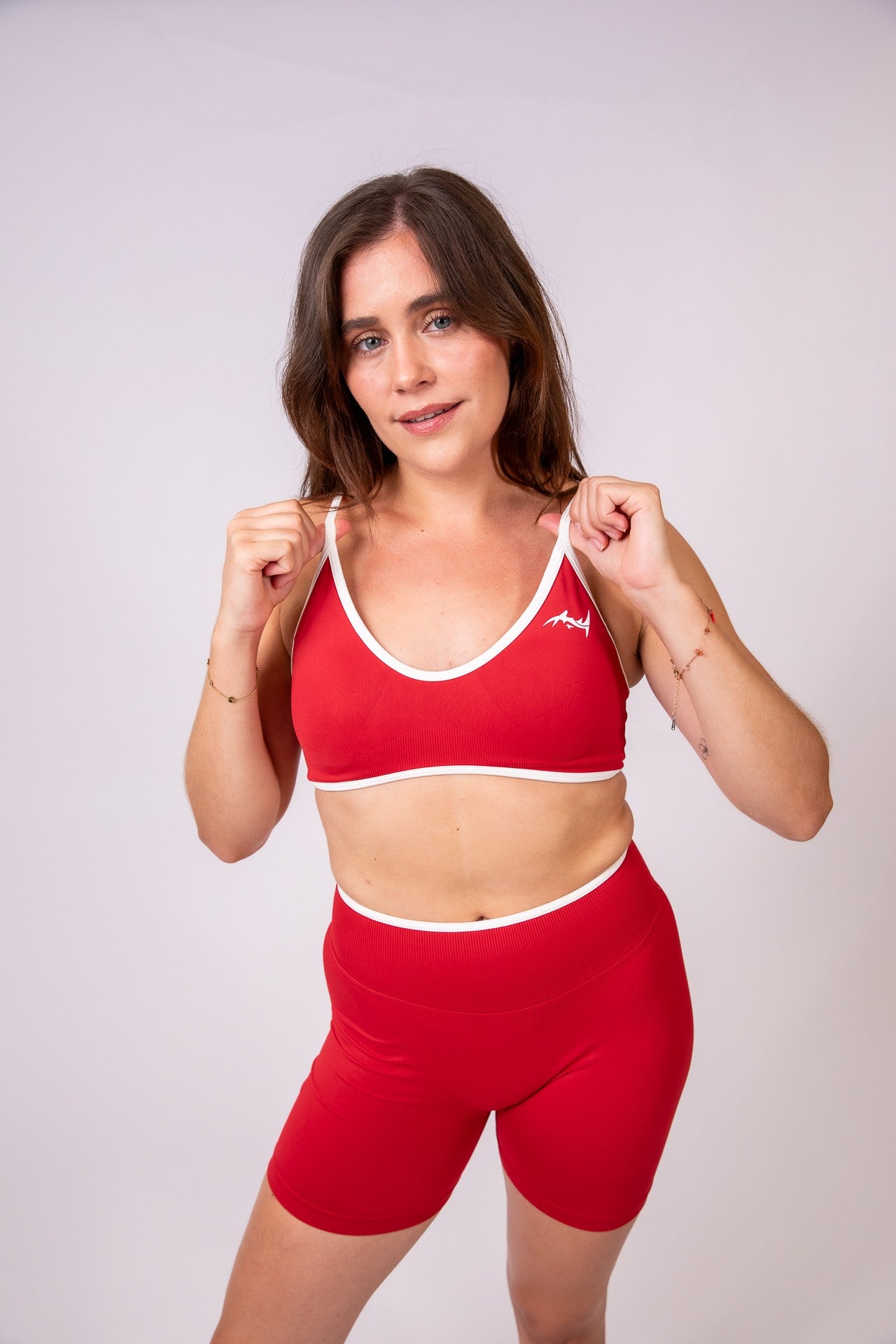 Major Mindset Heritage Set rot, Sport-BH und Shorts, frontal, Fokus Sport-BH